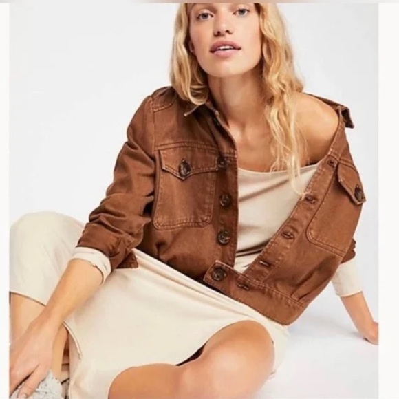 Free People Slouchy Eisenhower Denim Jacket Brown